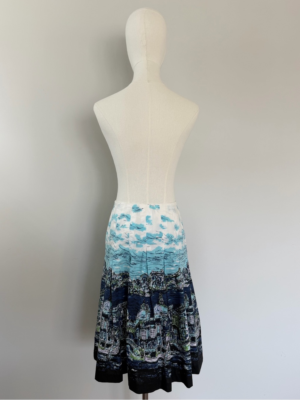 Talbots Venice Print Pleated A-Line Skirt Blue White Travel 4P - Picture 5 of 16